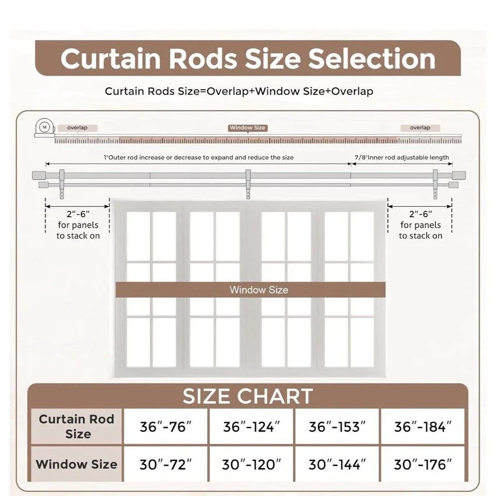 Wood Double Curtain Rod, Boho Decorative Dual Curtain Rod 30-120 In 1 In...
